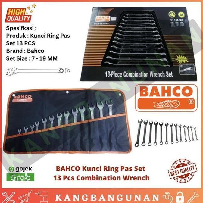 Nevarastore- Kunci Ring Pas Set Combination Wrench Set13Pcs Bahco 7-19Mm Free Tas