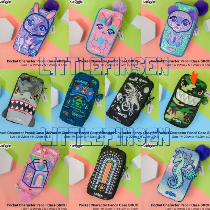 

SMIGGLE pocket character pencil case/pencil case smiggle dual zipper liquid
