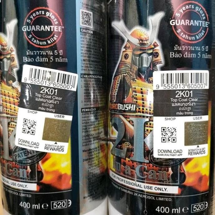 SAMURAI PAINT CLEAR 2K 2K01 400ML PILOK CAT SEMPROT SAMURAI CLEAR GLOSSY TRANSPARAN