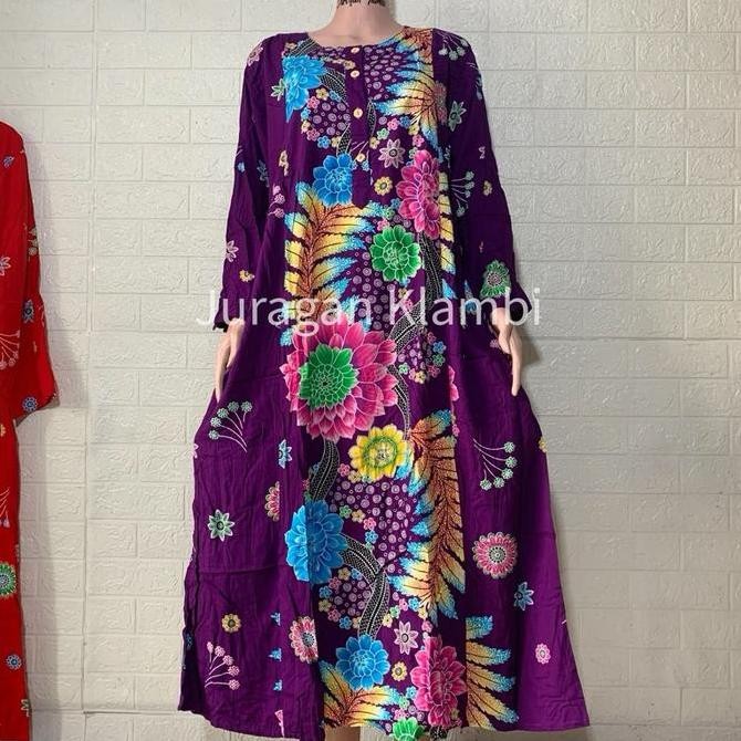 Longdress Abaya Jumbo LD 130 Kencana Ungu Label Biru Busui Kancing Hijab Wanita Muslim Gamis ADI