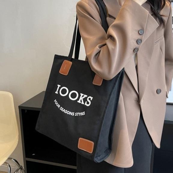 Tas Tote Bag Wanita Kanvas Resleting Kuliah Kekinian Canvas Tebal