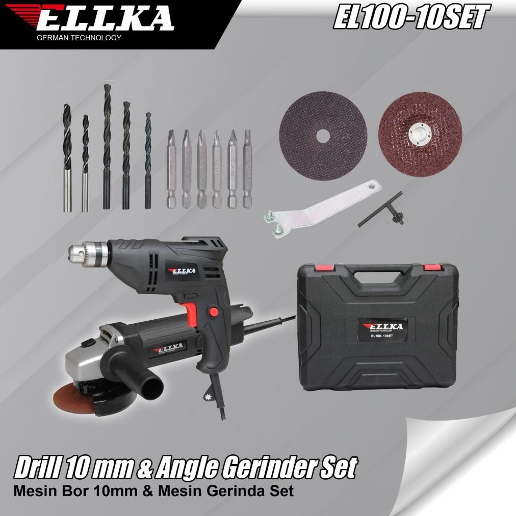 Terlaris New Paket Komplit By ELLKA Mesin Bor 10mm dan Gerinda set Koper + Dudukan Gerinda Stand unt
