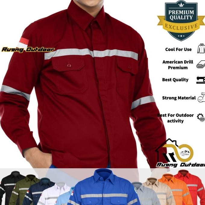 Baju Kemeja Wearpack Safety K3 Pria Lengan Panjang Seragam Atasan Proyek Tambang PLN Teknik Sipil Pr