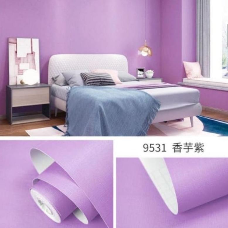 TURUN HARGA (COD) WALPAPER STICKER DINDING MOTIF UNGU MUDA POLOS // Wallpaper Dinding Tembok // Wall