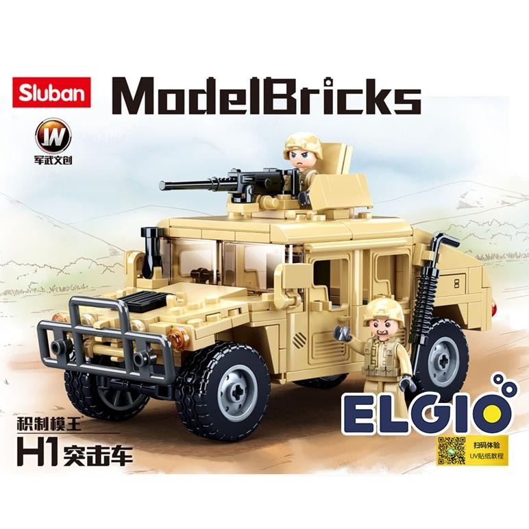 Sluban Bricks Tentara Mobil Perang Army Humvee Jeep H1 Hummer Vehicle Block M38 B0837