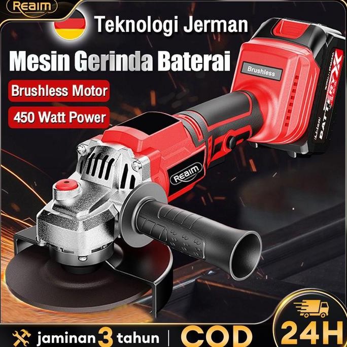 Promo Reaim Gerinda Baterai Brushless 4Inch 450W Mesin Gerinda Baterai Tangan Cordless Angle Grinder