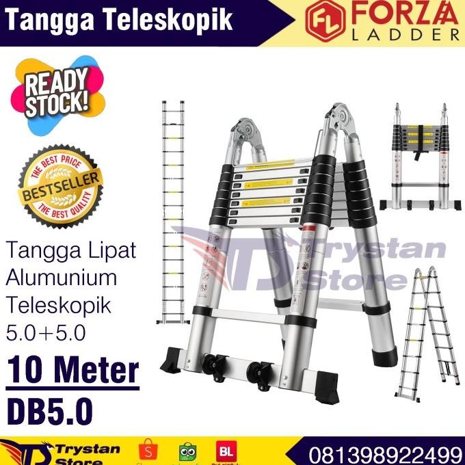 Promo Tangga Lipat Teleskopik 5.0+5.0= 10 Meter Double Alumunium Telescopic