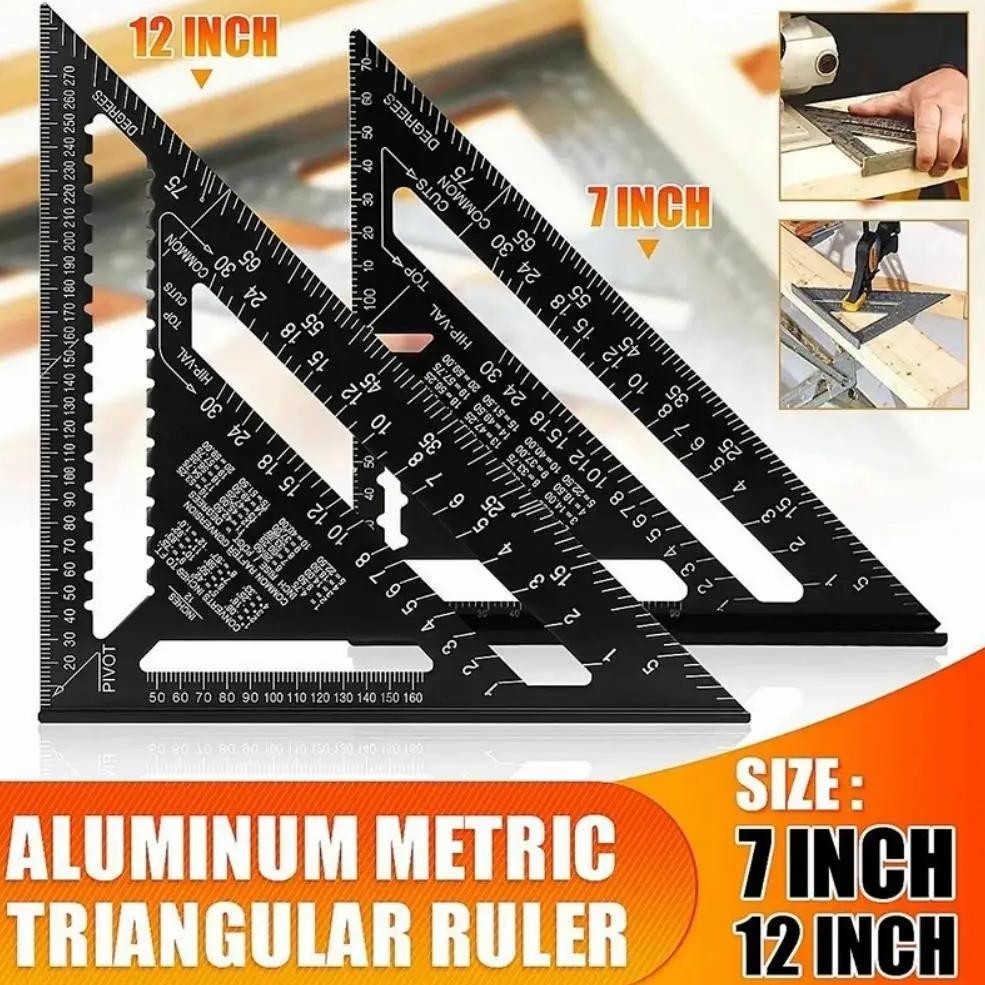 

7'' /12" Rafter Square Carpenter Measuring Layout Tool Alloy Metal Triangle Ruler Protractor For Woodworking And Carpentry
