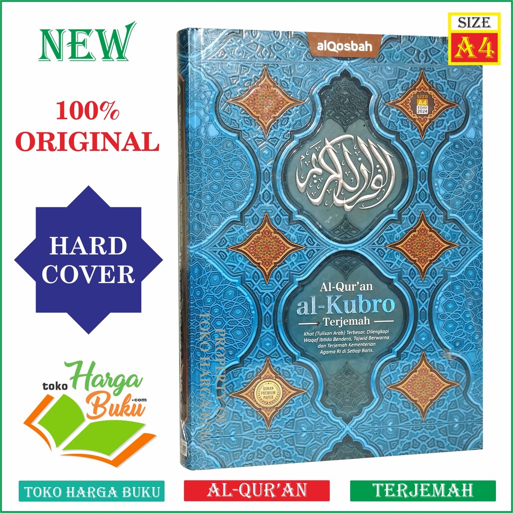 Al-Quran Al-Kubro A4 HC Terjemah Tajwid Warna Waqaf Ibtida Khat BESAR Bendera Untuk Lansia Al-Qosbah