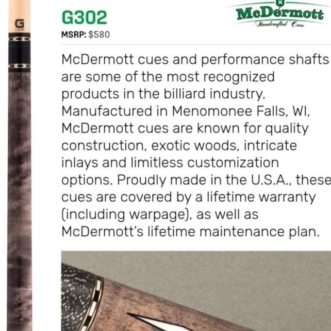 buttom only McDermott cue G302 USA joint uniloc + extension wood _ billiard cue