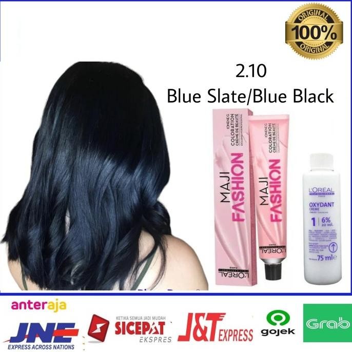 cat rambut Loreal majifashion 2.10 Blue Black + oxidant pewarna rambut
