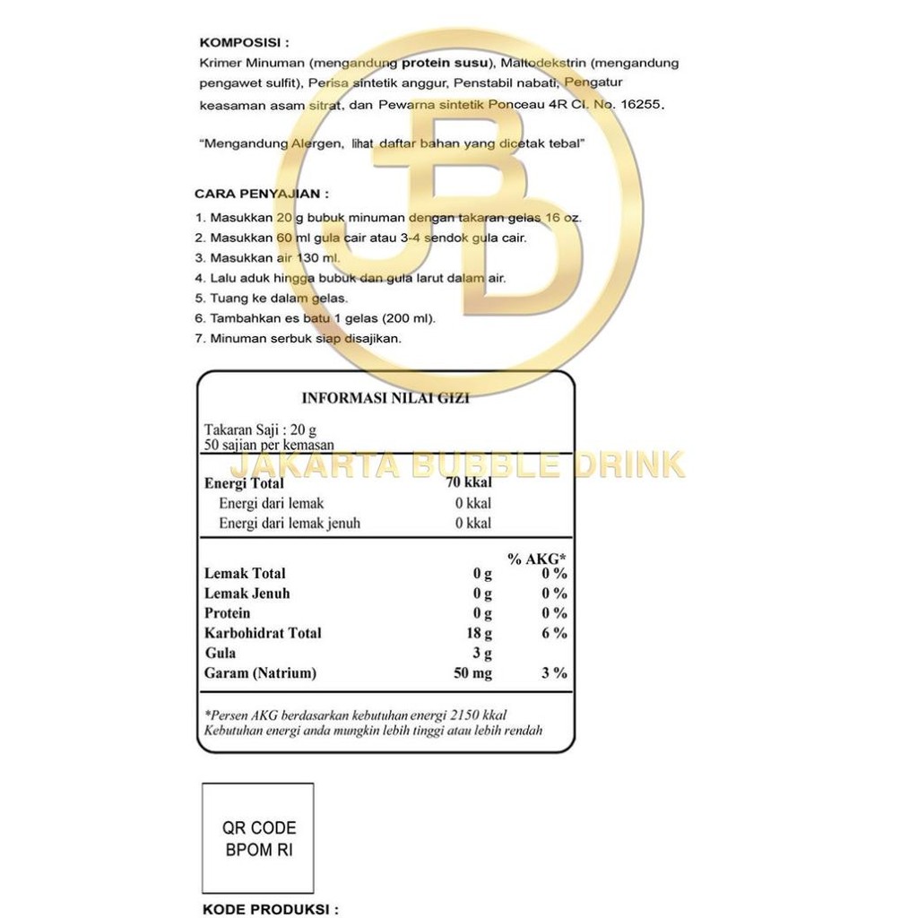 

Spesial Promo/ Bubuk Minuman Premium Grape 1Kg || Jakarta Bubble Drink [Terlaris/Terbaru/Recommended]