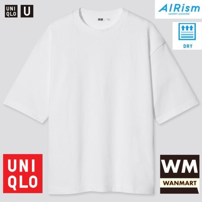UNIQLO U AIRism Men T-Shirt Kaos Pria Katun Oversized Lengan 1/2 White