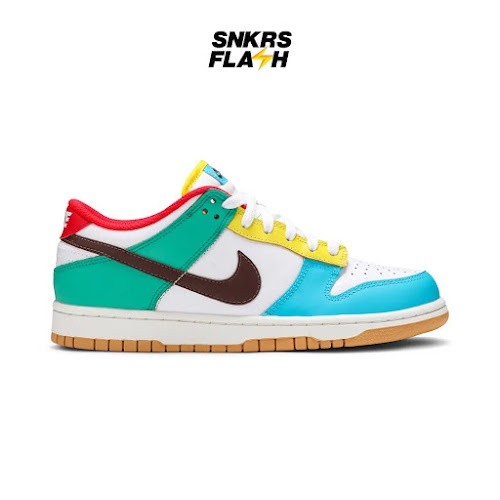 NIKE Kids Dunk Low Free 99 White Light Chocolate Roma Green (Gs) Sepatu Sneakers Anak - CZ2496100 - Size 36