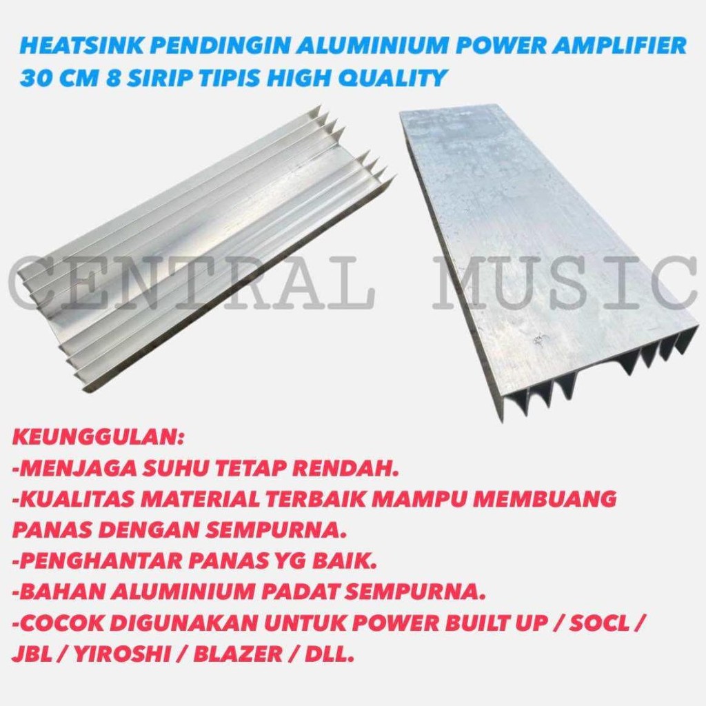 HEATSINK PENDINGIN ALUMINIUM POWER AMPLIFIER 30 CM 8 SIRIP TIPIS HIGH QUALITY
