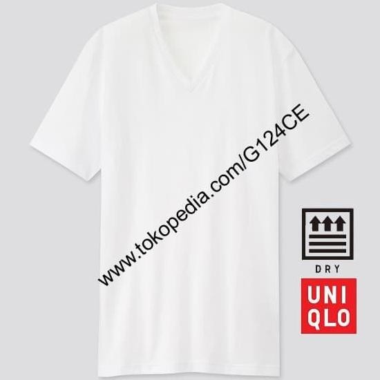KAOS UNIQLO PRIA V NECK KEMASAN DRY 164177/172335/180701 putih white