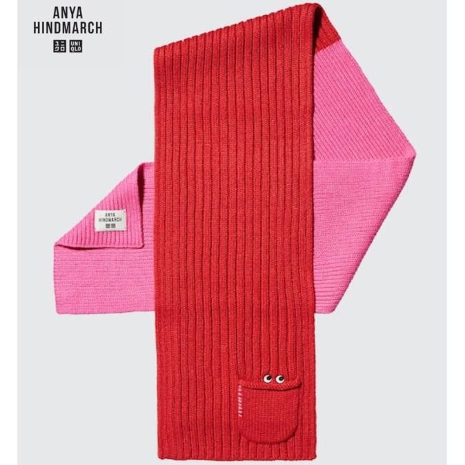 UNIQLO Anya Hindmarch Heattech Knitted Stole Syal Rajut Winter Pria Wanita Red