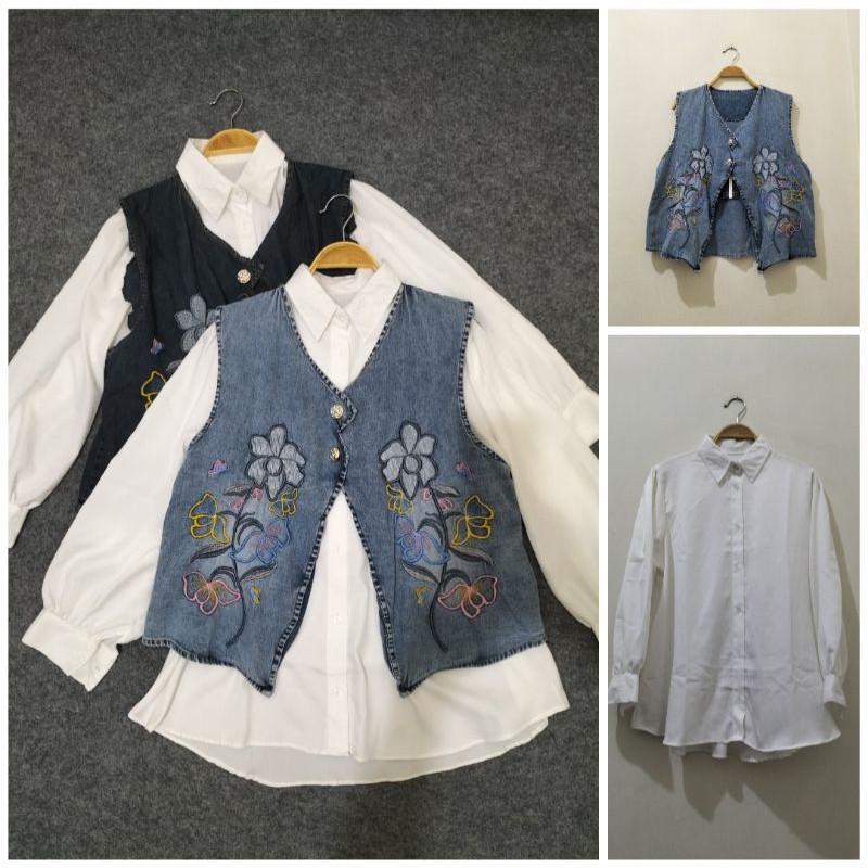 Blouse kemeja & vest 2in1vest denim