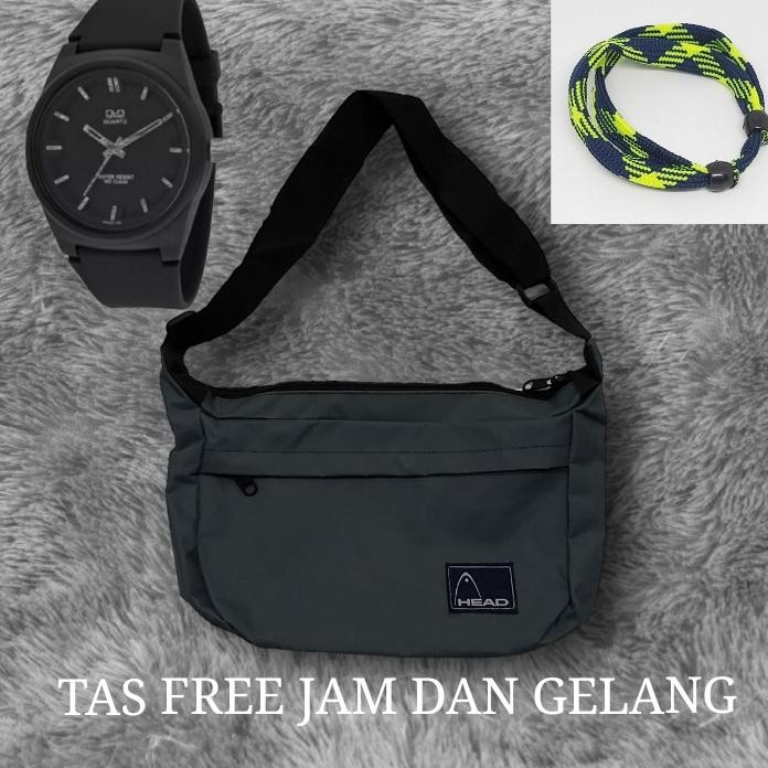 (COD) BELI TAS FREE JAM TANGAN KARET ANTI AIR  DAN GELANG / TAS WAISTBAG PRIA / TAS SELEMPANG BAHU P