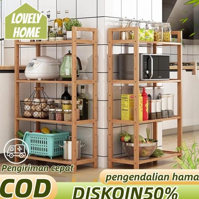 Diskon Rak Dapur Bambu Rak Susun Serbaguna Rak Dapur Portable Penyimpanan Praktis Kapasitas Besar Ra