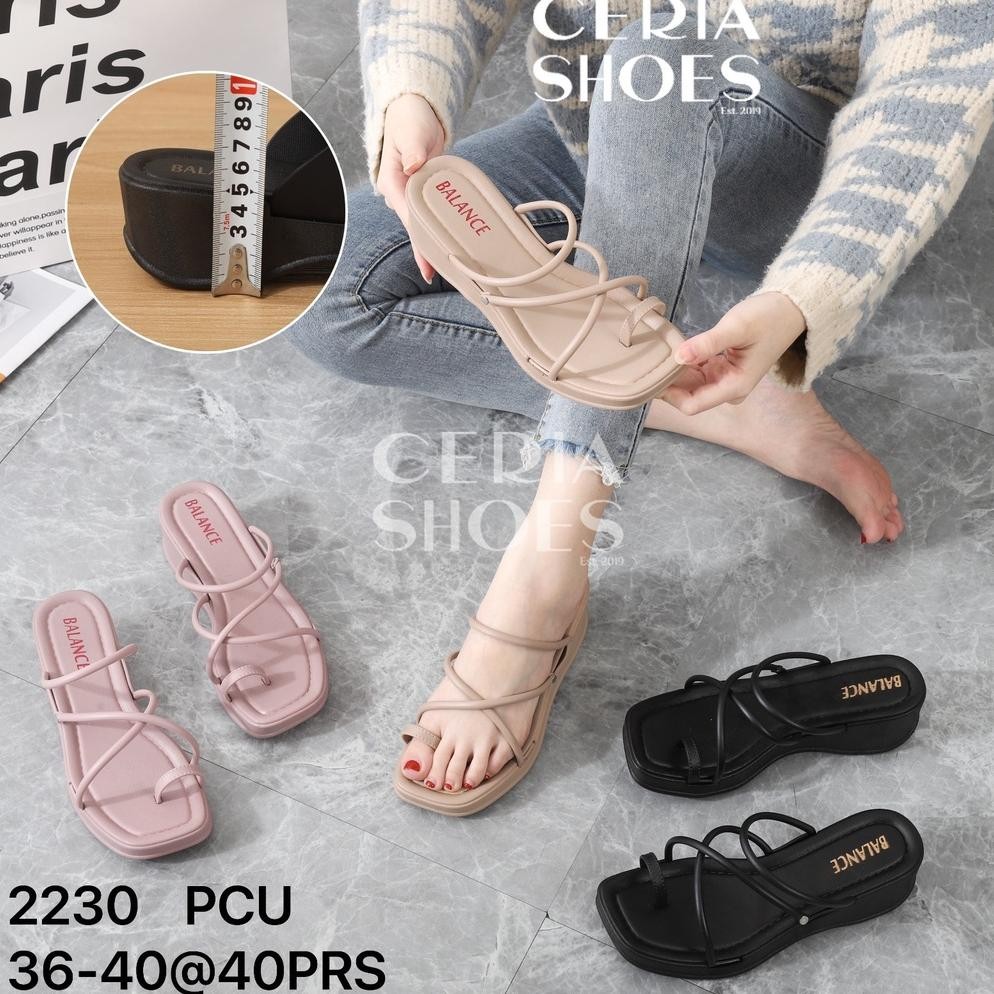 Sandal Jepit Wanita Karet Jelly Model Slop Tali Wedges Import Hak Tinggi 5 Cm Balance 2230