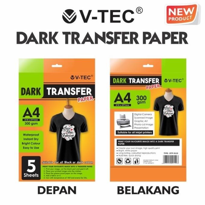 

Dark Transfer Paper V-Tec 300 Gsm Sablon Sticker Baju Hitam Promo
