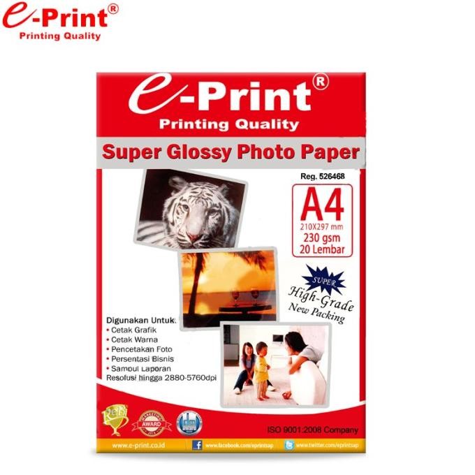 

E-Print Super Glossy Kertas Foto A4 Photo Paper 230Gsm 20 Lembar Promo