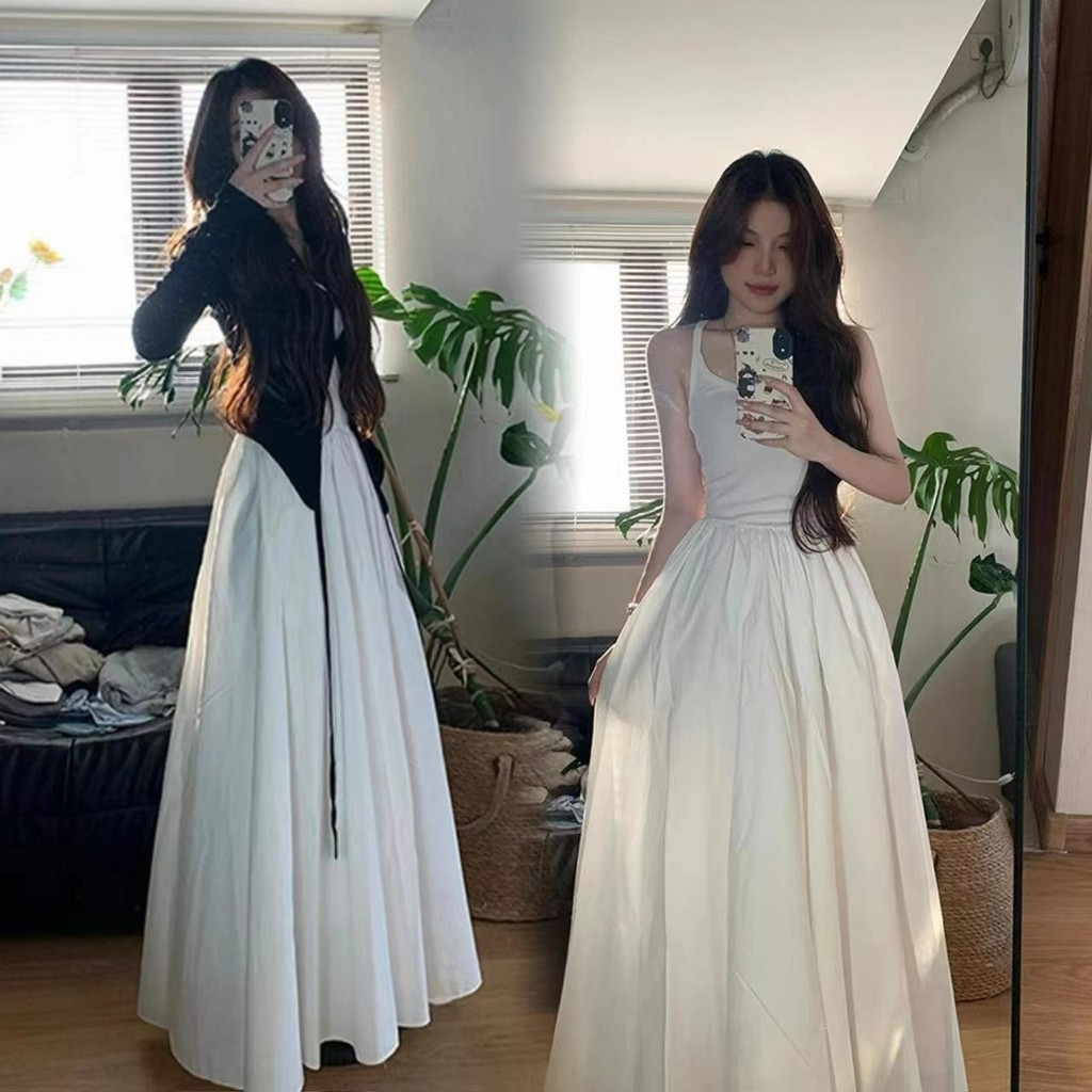 Gaun Wanita Putih Dengan Desain Cardigan Atasan Ikat Gaun Panjang