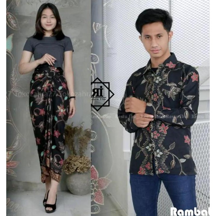 TERBARU COUPLE ROK LILIT DAN KEMEJA BATIK BAHAN PREMIUM TEBAL MOTIF RAMBAT KONDANGAN MEWAH PESTA  WA