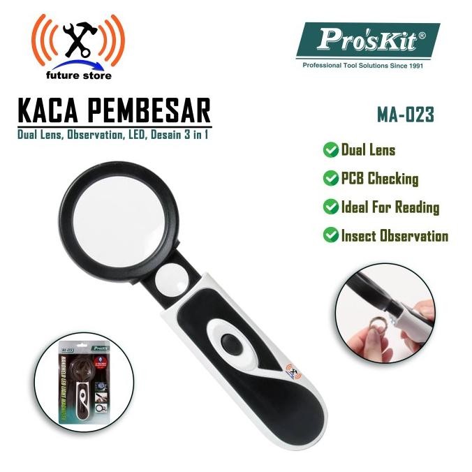 

Produk Baru!! PROSKIT MA-023 Kaca Pembesar - 3.5/20X Handheld LED LightMagnifier Ori