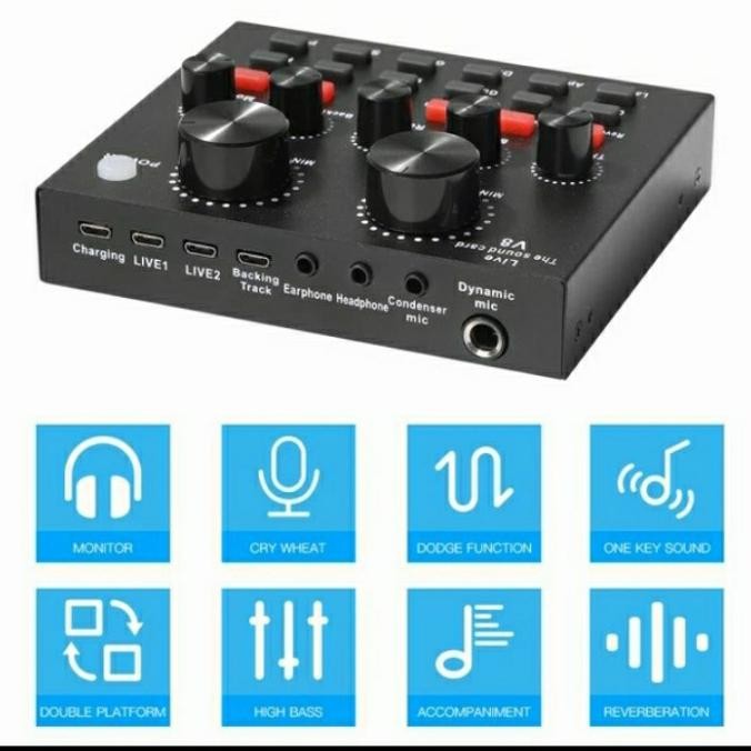 Baru soundcrad v8 mini mixer audio external usb bluetooth