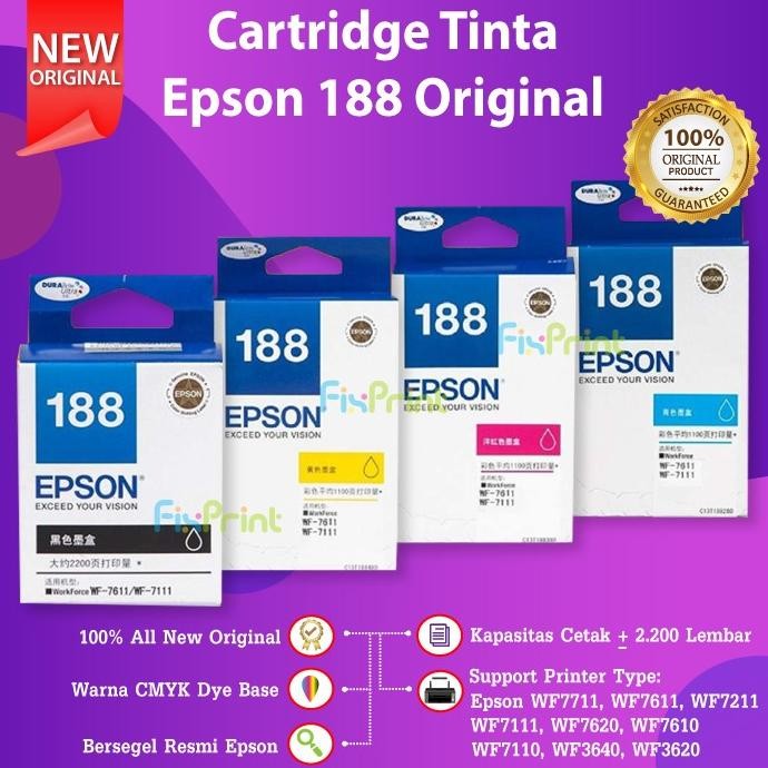 Cartridge Tinta Epson 188 C13T18 Printer WF7711 WF7611 WF7211 WF7111 Original