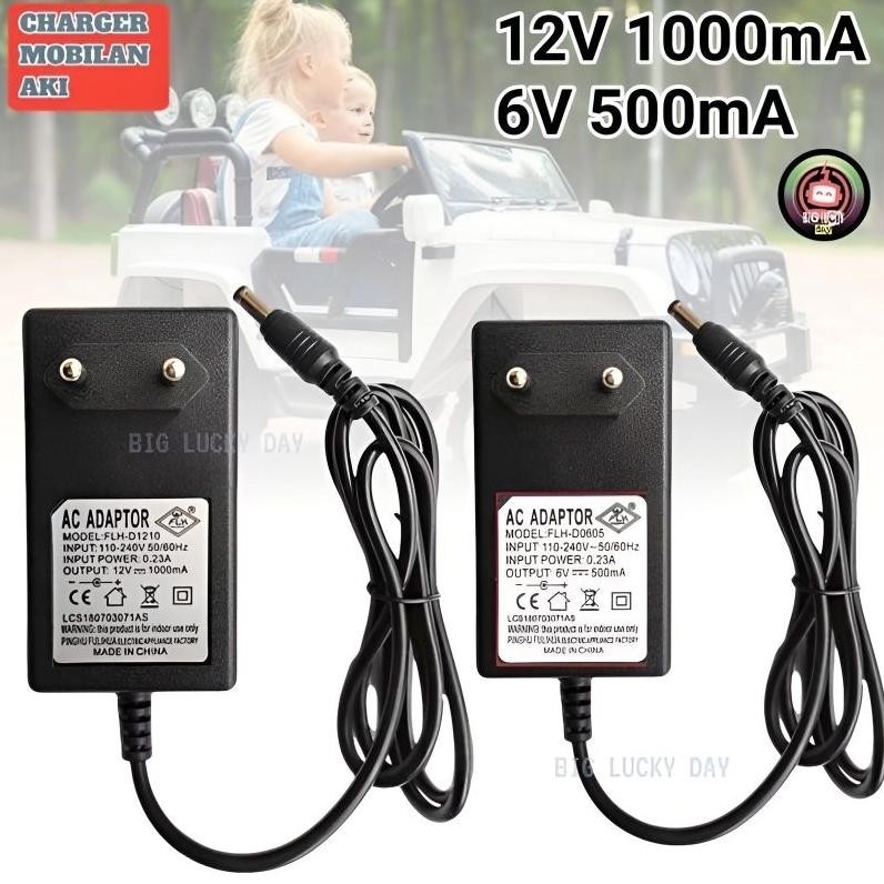 Premium Charger Mobilan Aki 12V 1000Ma / 6V 500Ma Cas Casan Mobil Anak Motor Motoran Accu Mainan Lam