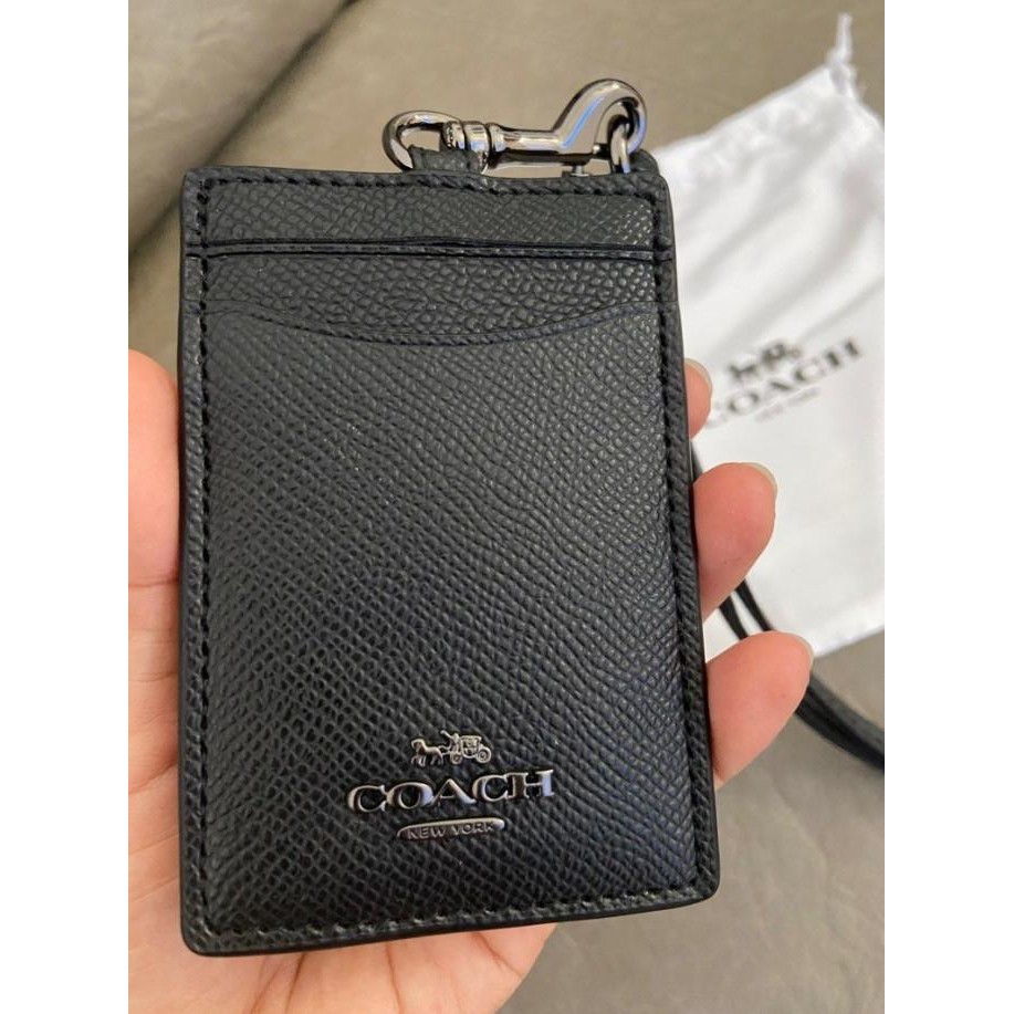 

Gantungan Kartu ID Card holder Lanyard Black Crossgrain Leather GunMetal logo original fo murah