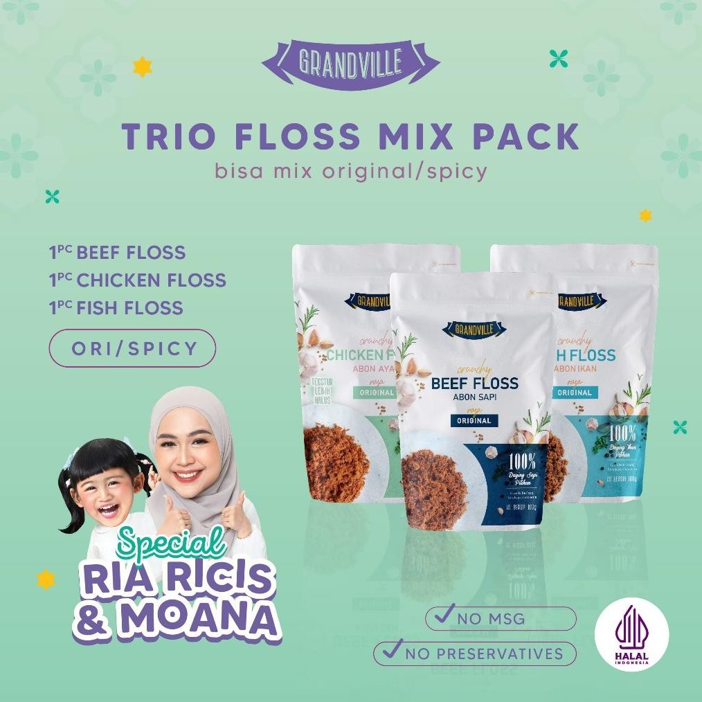

Grandville Abon Sapi, Ayam & Ikan Crunchy Trio Mix Pack