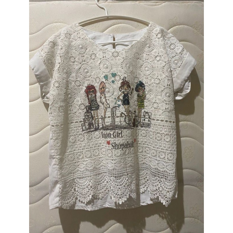 baju atasan putih brokat wanita preloved