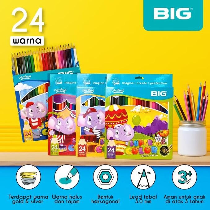 

Terbaru BIG Pensil Warna Set Lengkap 24 Panjang CP-5004 Plus Warna Gold dan Silver Kayu