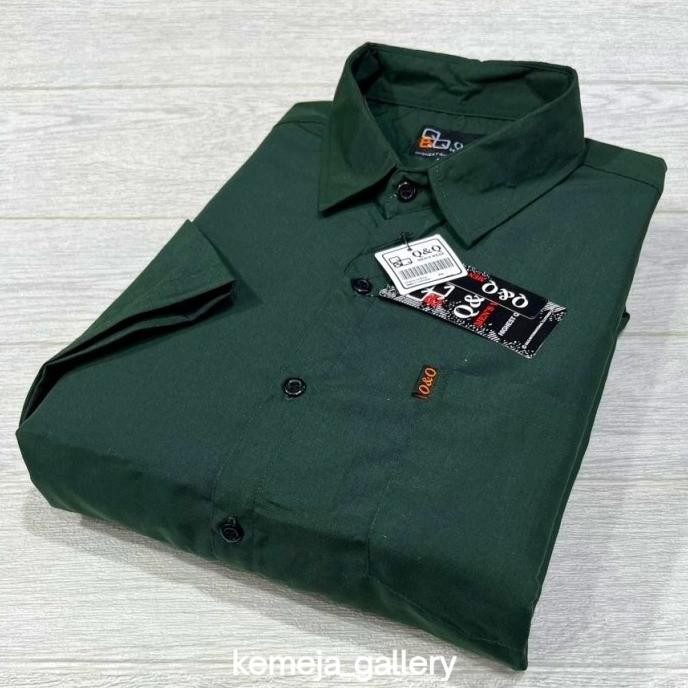 Promo Kemeja Polos Hijau Botol Lengan Pendek Pria/Cowok Katun Murah