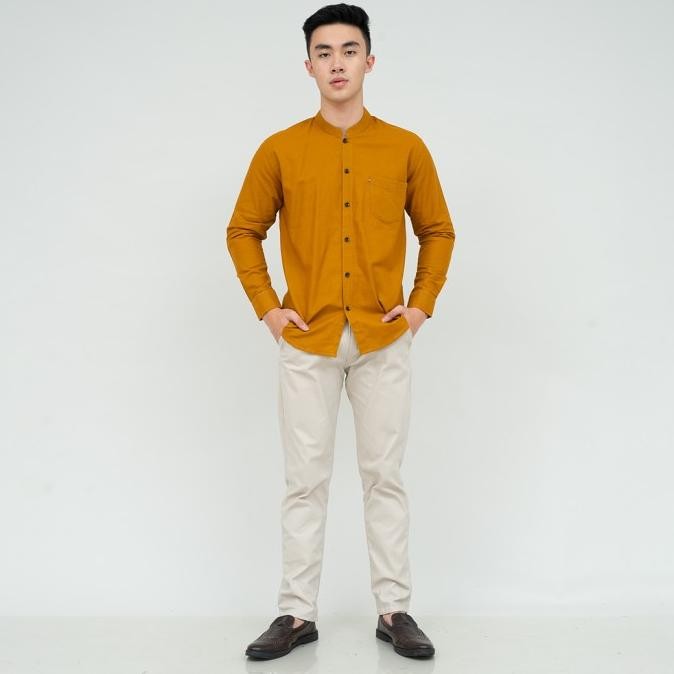 Promo Houseofcuff Kemeja Koko Lengan Panjang Pria Mustard