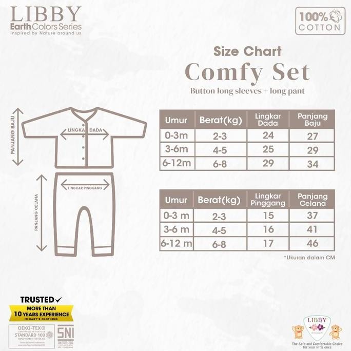 ready libby piyama bayi-setelan panjang bayi-baju tidur bayi-libby earth comfy set (1 stel)