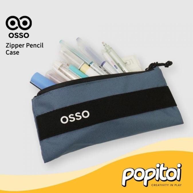 

Terbaru OSSO Logo Zipper Pencil Case Tempat Kotak Pensil