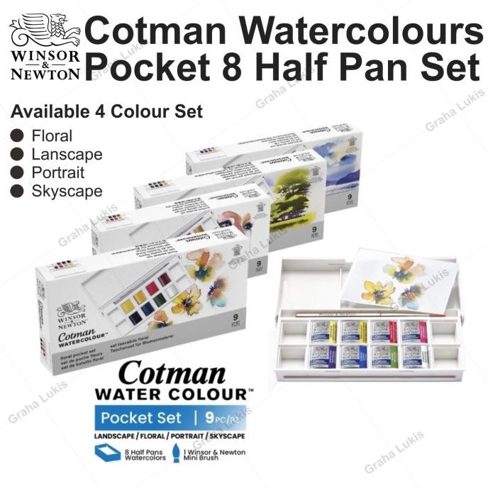 

TERMURAH - WINSOR & NEWTON Cotman Watercolor / Cat Air 8 Half Pan Pocket Set