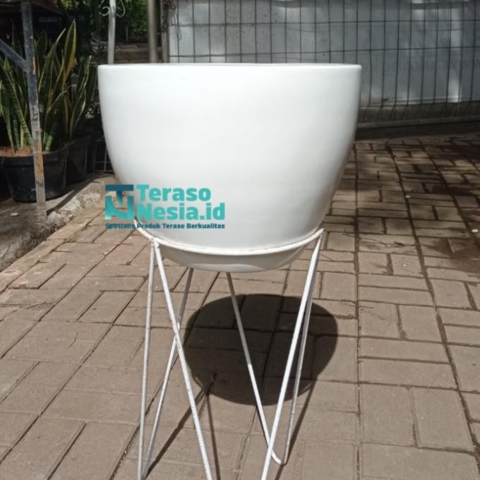 Pot Gerabah Keramik Putih Glossy