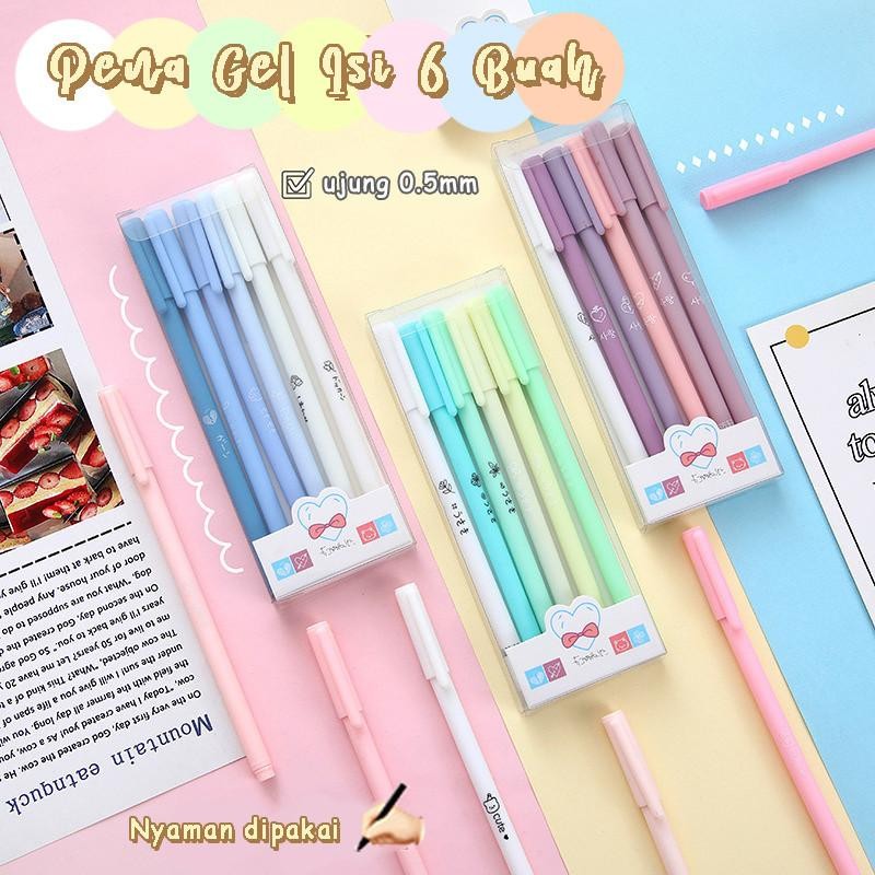 

1Set Isi 6Pcs Pulpen Gel Morandi Color / Pulpen Gel Warna Pastel Lucu Pen Gel Aesthetic