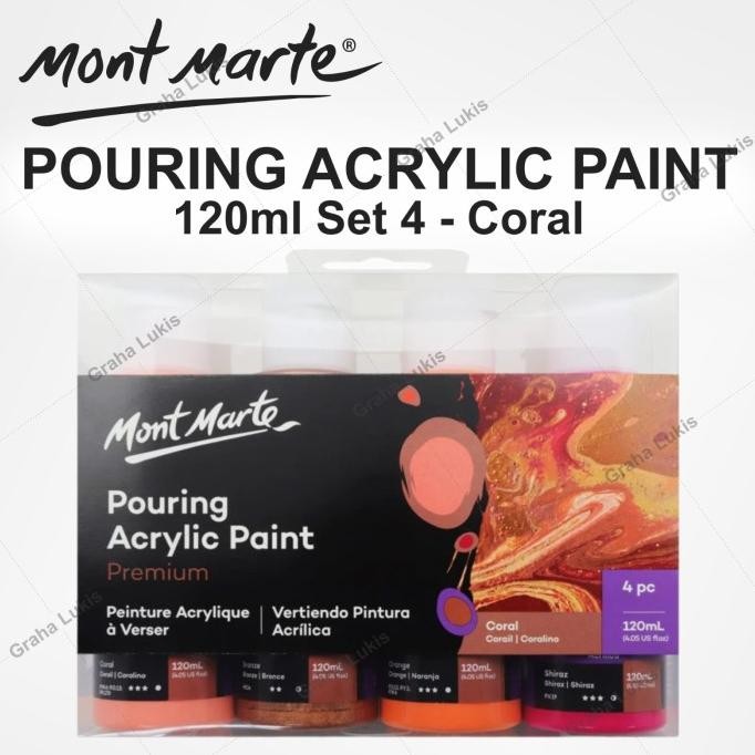 

HARGA DISC - Mont Marte Premium Pouring Acrylic Paint 120ml 4pc Set - Coral