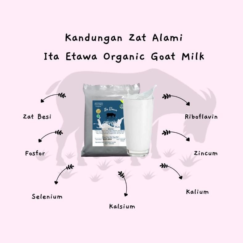 

SUSU KAMBING PREMIUM NON SUGAR 1 KG ITA ETAWA ORGANIC GOAT MILK POWDER SUSU KAMBING MURNI SUSU ORGANIK