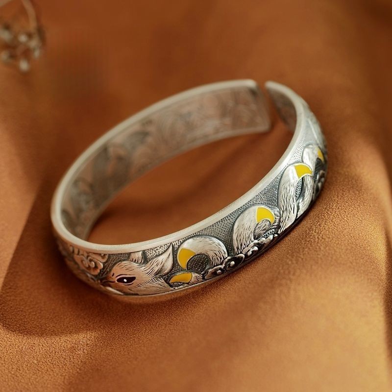 【Toko Penjualan Terlaris】Perak Murni999Gelang Perak untuk Wanita Perak Murni Rubah Sembilan Ekor Gel