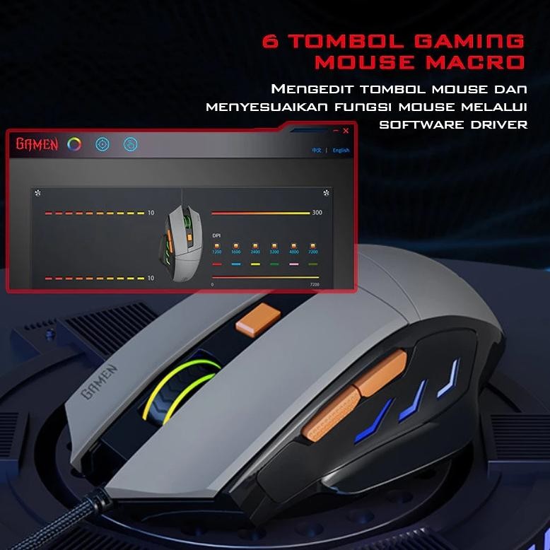 Mouse Gaming Kabel 7200 Dpi 6 Level Dpi Gm300 16.8 Juta Warna Rgb 13 Mode Rgb 6 Macro Button For Lap