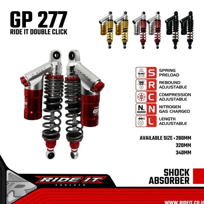 SHOCK BREAKER BELAKANG TABUNG ATAS MEREK RIDE IT GP 277 NEW UK 280MM ASLI