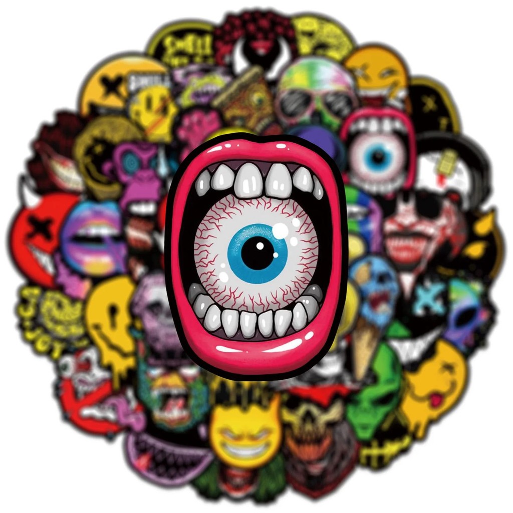 

50 Pcs Halloween Horror Face Graffiti Stickers For Scooters, Trolley Boxes, Cars, Motorcycles, Helmets, Waterproof Stickers